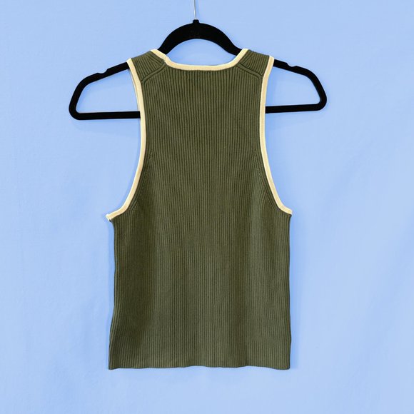 NWT Massimo Dutti Contrast Ribbed Knit Top in Green - Picture 2 of 6
